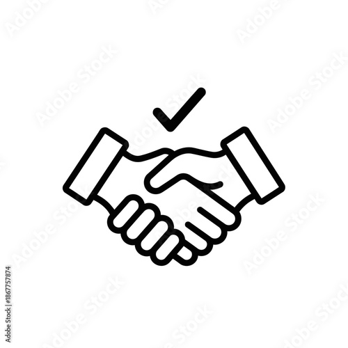 Collaborative Business Handshake Icon with Checkmark for Agreement or Partnership