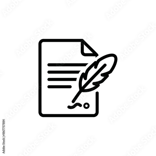 Close-up of Quill Pen Writing on Document for Creative Concept