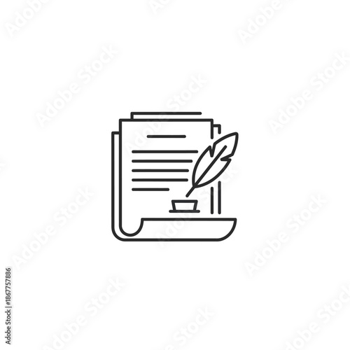 Creative Digital Illustration of a Document with Feather Quill Pen