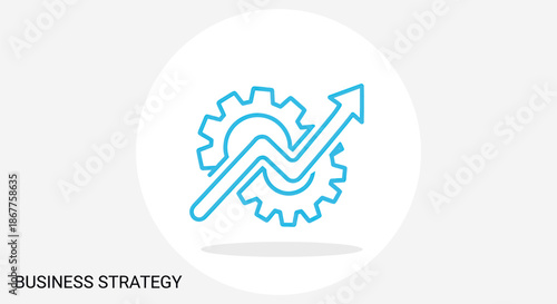 Business Strategy and Growth Icon with Gears and Upward Arrow.