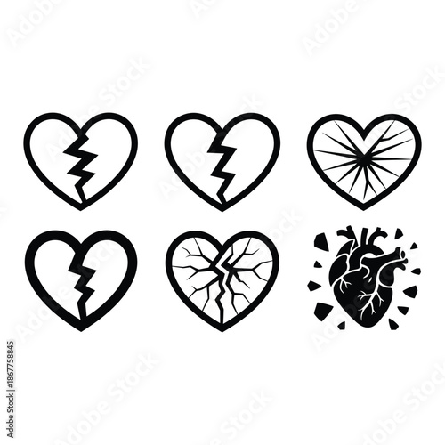 Illustrations of broken hearts