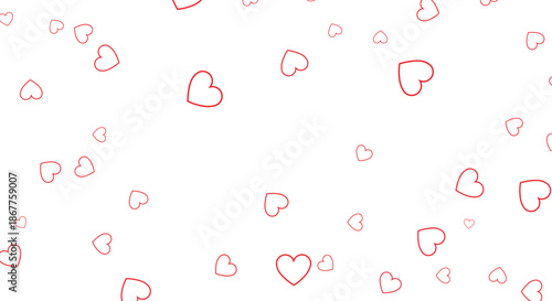Romantic falling red heart confetti on white background. Minimalist flat vector illustration pattern for Valentine's Day, wedding celebrations, love themes, and decorative wallpaper design.