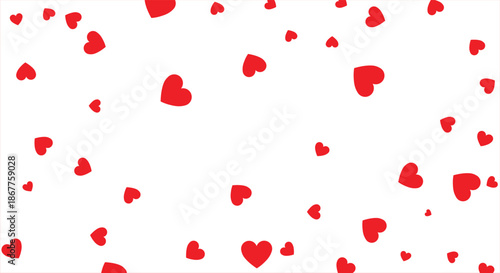 Romantic falling red heart confetti on white background. Minimalist flat vector illustration pattern for Valentine's Day, wedding celebrations, love themes, and decorative wallpaper design.