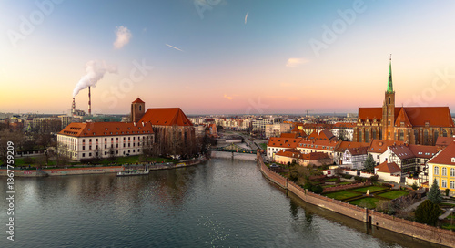 Wallpaper Mural Aerial panoramic view of Ostrów Tumski in Wrocław, Poland. Torontodigital.ca