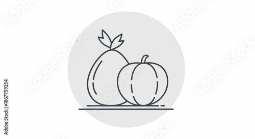 Simple Line Art Illustration of a Pear and a Pumpkin.