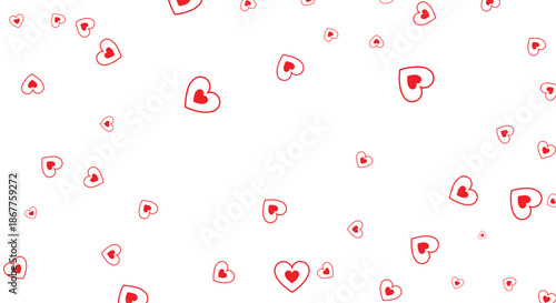 Romantic falling red heart confetti on white background. Minimalist flat vector illustration pattern for Valentine's Day, wedding celebrations, love themes, and decorative wallpaper design.