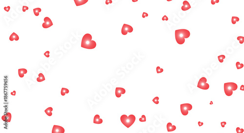 Romantic falling red heart confetti on white background. Minimalist flat vector illustration pattern for Valentine's Day, wedding celebrations, love themes, and decorative wallpaper design.