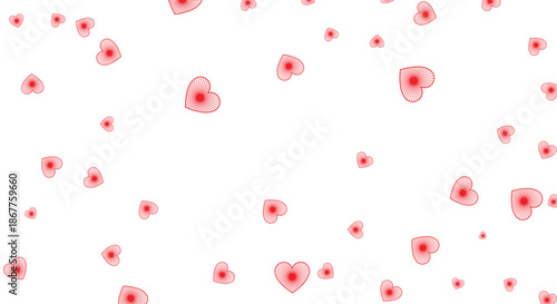 Romantic falling red heart confetti on white background. Minimalist flat vector illustration pattern for Valentine's Day, wedding celebrations, love themes, and decorative wallpaper design.