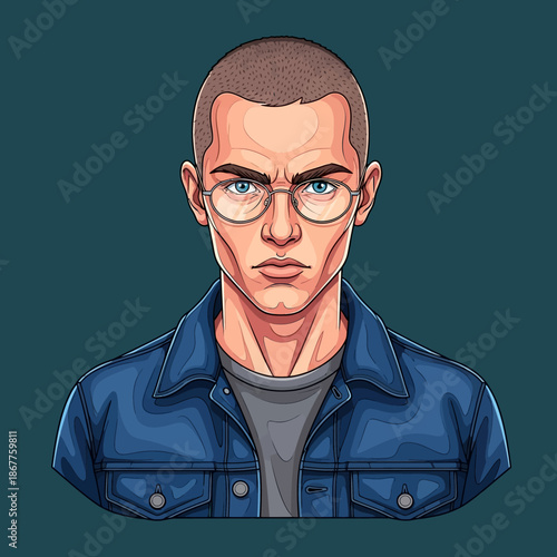Illustrated Portrait of a Man Wearing Glasses.