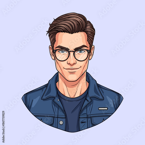 Illustration of a man wearing glasses.