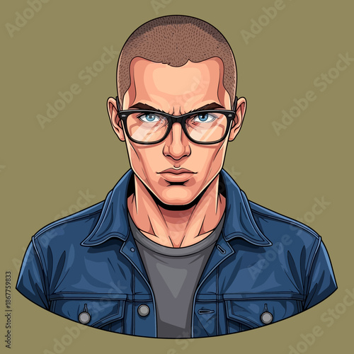 Illustration of a man wearing glasses.