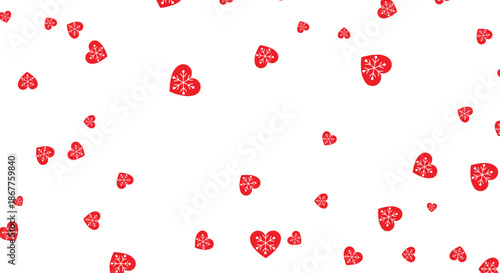 Romantic falling red heart confetti on white background. Minimalist flat vector illustration pattern for Valentine's Day, wedding celebrations, love themes, and decorative wallpaper design.
