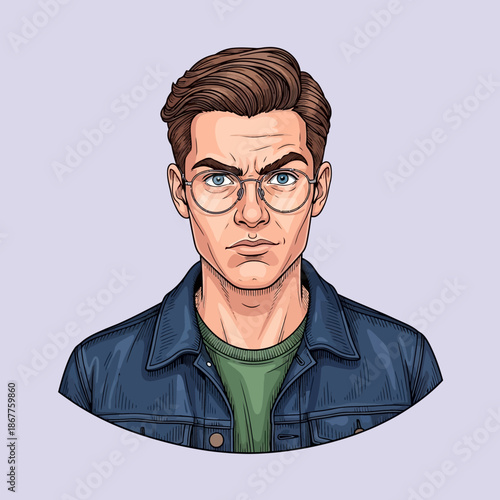 Illustration of a man wearing glasses.