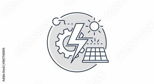 Solar Energy Production and Sustainable Power Generation Icon.