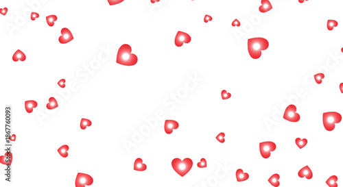 Romantic falling red heart confetti on white background. Minimalist flat vector illustration pattern for Valentine's Day, wedding celebrations, love themes, and decorative wallpaper design.