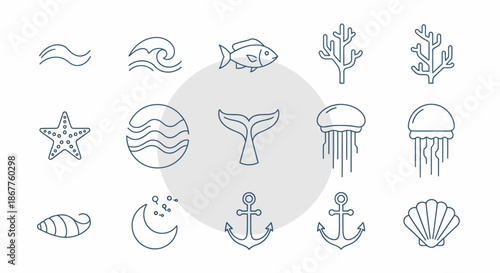 Oceanic Life and Nautical Elements Line Art Collection.