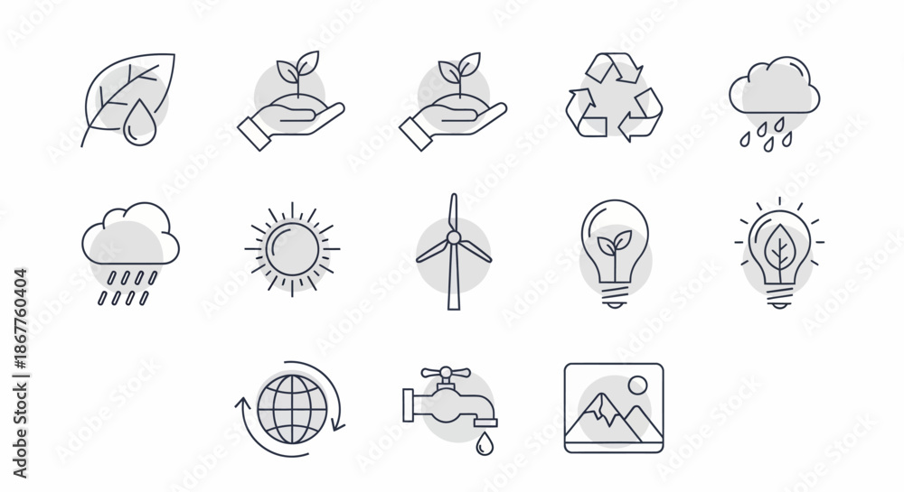 Fototapeta premium Set of Hand-Drawn Eco-Friendly and Environmental Conservation Icons.