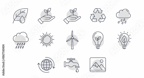 Set of Hand-Drawn Eco-Friendly and Environmental Conservation Icons.
