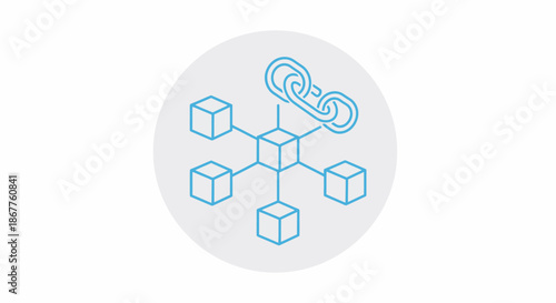 Blockchain technology with interconnected data blocks and secure chain link.