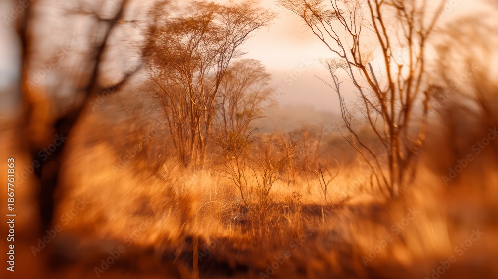 Obraz premium Blurred Thornveld Bushland Background with Golden Brown Palette