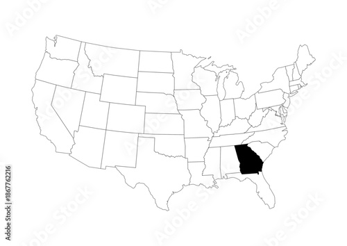 Georgia (GA) State Location Map - Vector A4 Locator Highlight - Black State on Continental US Outline - Transparent Background SVG for Business & Education