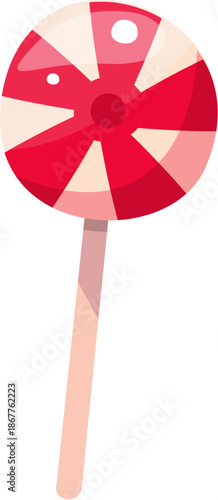 Vibrant Red and White Striped Lollipop Candy Sweet Treat.