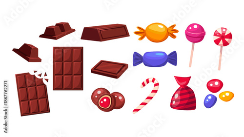 Assortment of delicious chocolates and colorful candies.