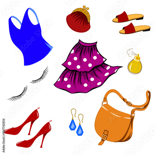 Vector illustration of a set of women's toiletry items as elements for your design.
