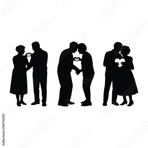 Silhouettes of couples expressing love