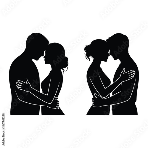 Silhouettes of loving couples