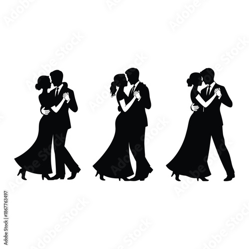 Silhouettes of dancing couples