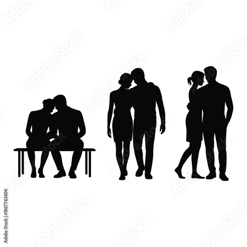Silhouettes of couples in intimate moments