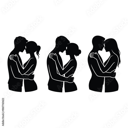 Silhouettes of couples embracing