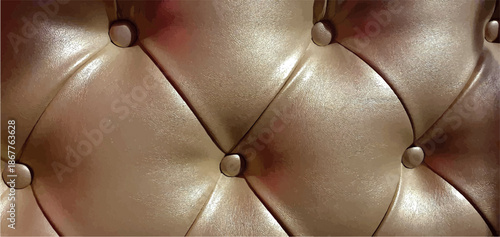 Brown leather texture. The texture of the golden leather sofa upholstery features a carriage stitch with buttons. Retro-style leather furniture upholstery.