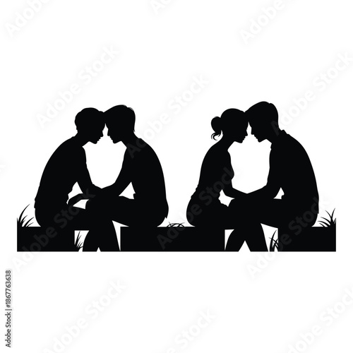 Silhouettes of couples in intimate conversation