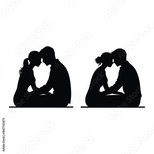 Silhouettes of couples embracing