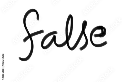 The word false written in a stylish cursive font