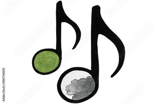 Creative music notes with green and grey circles on white