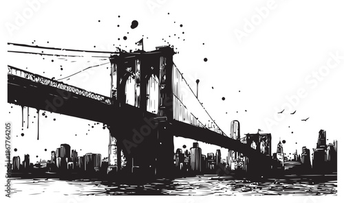 New York, USA. Brooklyn bridge, Travel sketch	
