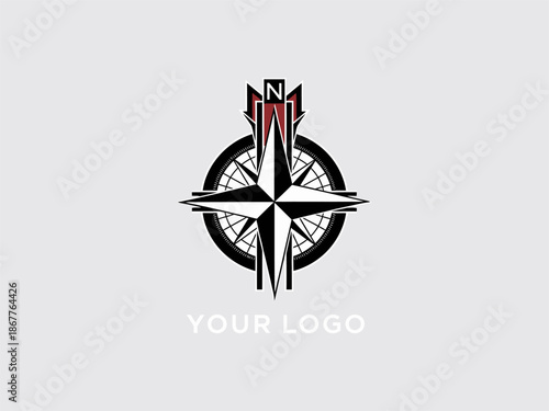 Stylized Compass Rose Navigation Symbol.
