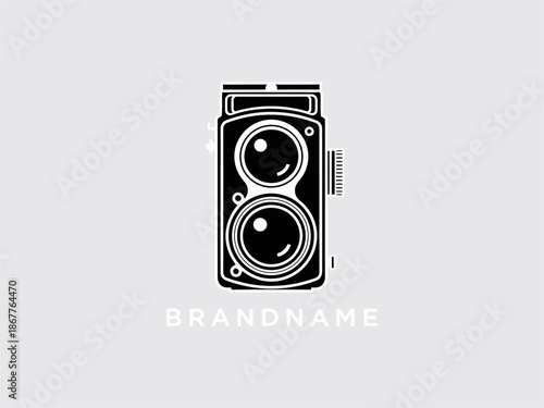 Vintage Camera Illustration with Brand Name.