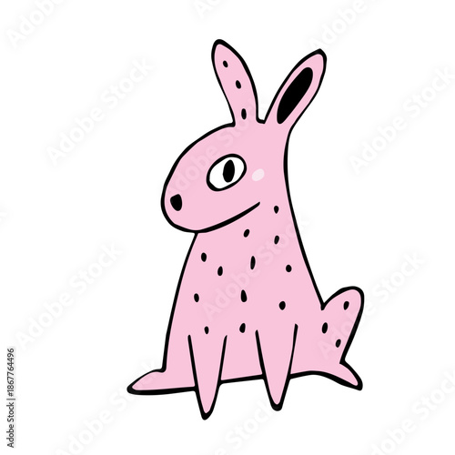 Cute Hand drawn Pink Rabbit Illustration. Perfect for Easter Decor, Nursery Prints, and Kids' Springtime T-Shirt Designs