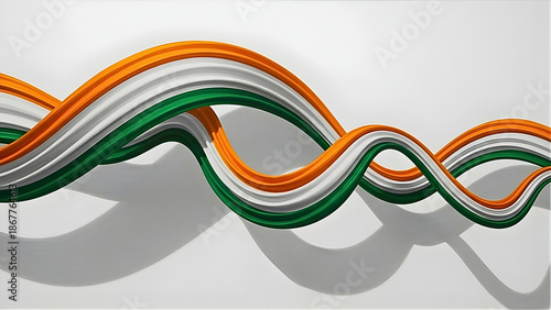 Vibrant wavy lines in Indian flag colors on white background