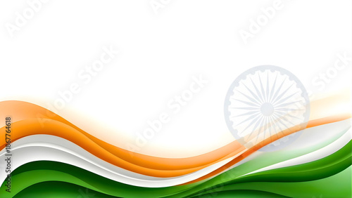 Vibrant Indian flag colors wave with Ashoka Chakra symbol