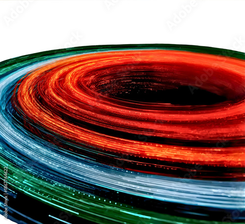 Vibrant colorful light trails swirling in circular motion