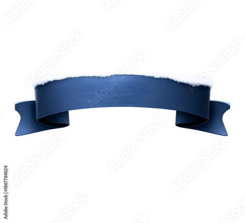 Snowy blue ribbon banner with frosty edges on white background