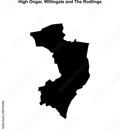 High Ongar, Willingale and The Rodlings (England) blank outline map