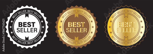 Best Seller 2025 Vector Badge Collection, Set of Gold Laurel Wreath and Ribbon Awards, E-commerce, Marketing, and Product Quality Star Logo Design Elements.