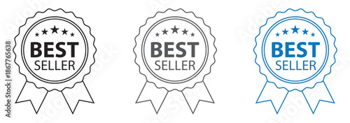 Set of badge best seller, best choice, best price, best quality. Black logo design with wreath laurel. icon vector template. Best seller badge and seals icons with stars.