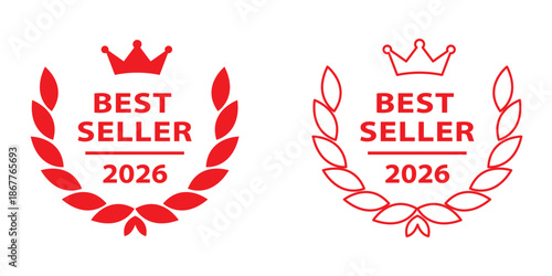 Red best seller badge with trophy icon Vector